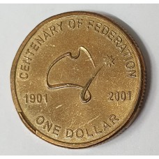 AUSTRALIA 2001 . ONE 1 DOLLAR COIN . ERROR . MINOR OFF CENTRE ON REVERSE